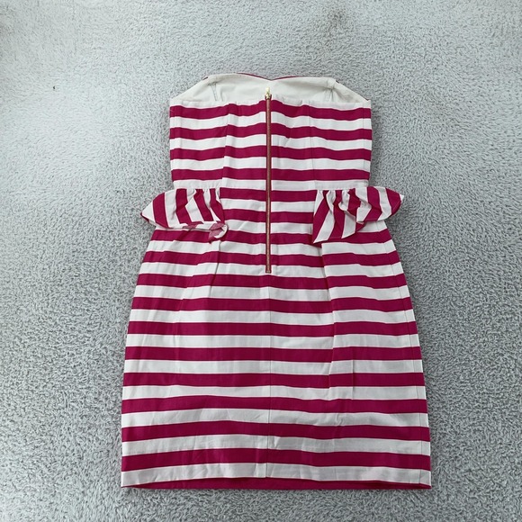 Lilly Pulitzer Strapless Peplum Dress Womens 0 Striped Pink White Ruffle Cockail - Picture 3 of 9